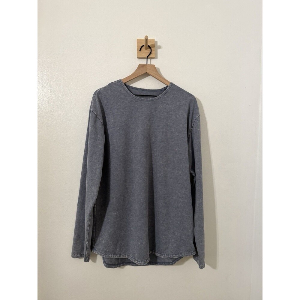 BYLT Basics Everyday Long Sleeve Drop-Cut Mens Blue Grey Acid Mineral Wash Large